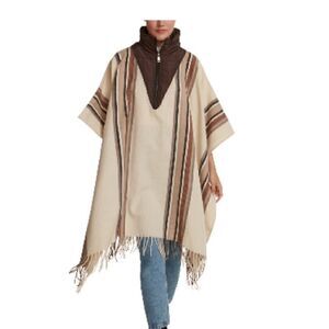 New Steve Madden Women's Striped Puffcho Tan)sweater, top, cold weather, shirt